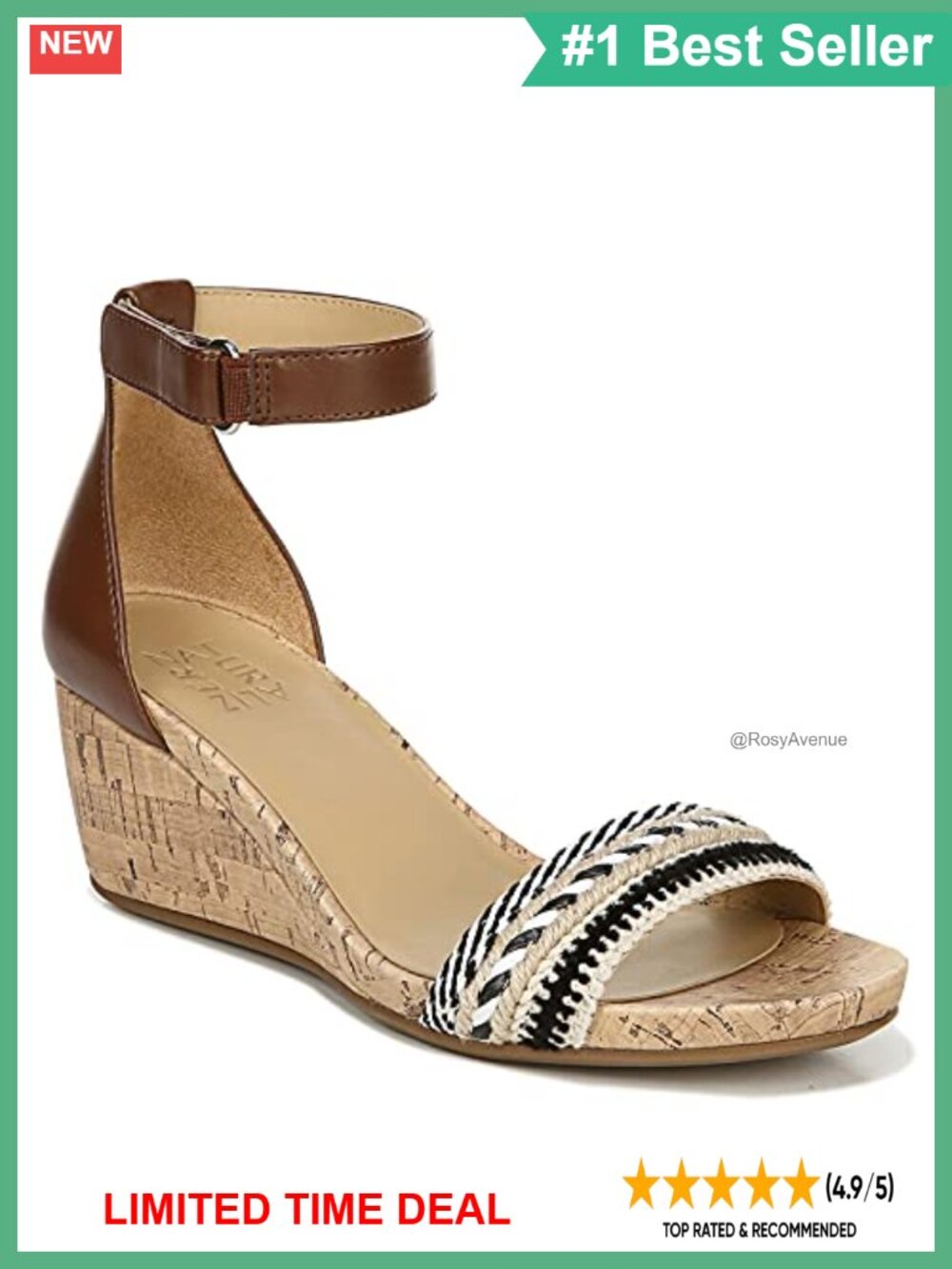 Naturalizer Areda Wedge Sandal Women's Comfort Cork Sole